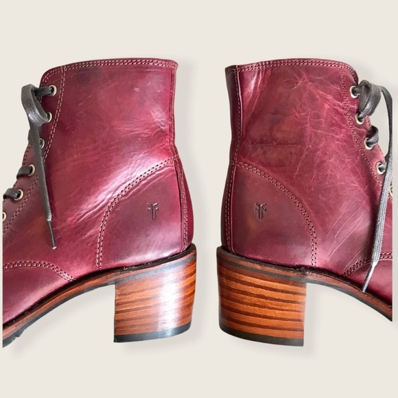 RARE Frye Sabrina 6G Cherry Retro Combat AnkleBoot - Picture 12 of 16